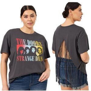 Torrid The Doors Relaxed Fit Cotton Fringe Back Tee Gray Women's size 4X